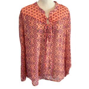 NO BOUNDARIES Boho Lace Front Pull Over Blouse Junior XL